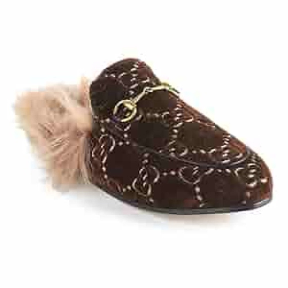 Brown Fur-Trimmed Women's Loafers Gucci